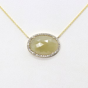 14K 6.4CT Yellow Sapphire Diamond Necklace / Sapphire Necklace / Diamond Necklace / Sapphire Pendant / Yellow Sapphire / Halo Necklace