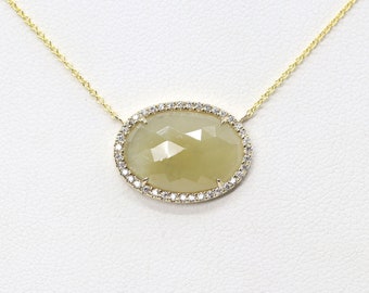 14K 6.4CT Yellow Sapphire Diamond Necklace / Sapphire Necklace / Diamond Necklace / Sapphire Pendant / Yellow Sapphire / Halo Necklace