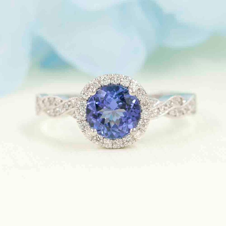 Tanzanite Engagement Ring.Twist Diamond Engagement Ring Set. | Etsy