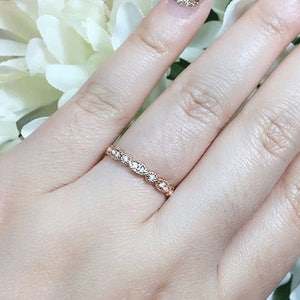 14K Vintage Diamond Wedding Band / Diamond Ring / Art Deco Ring / Matchable Band Ring / Stackable Ring / Vintage Diamond Band / White Gold image 4