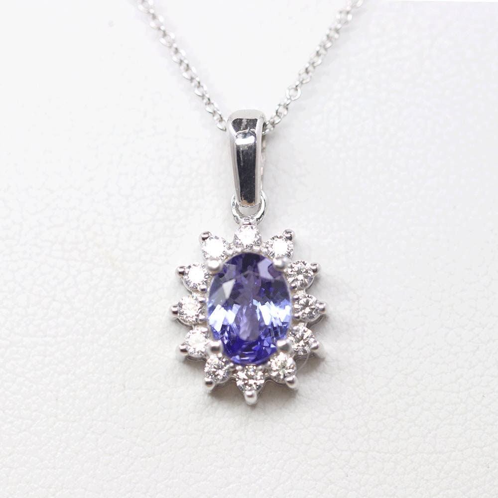 Tanzanite Necklace.diamond Necklace.14k 