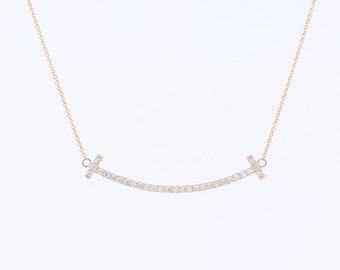 14K Diamond Curved Bar Necklace / Diamond Necklace / Diamond Bar Necklace / Curved Bar Necklace / Everyday Necklace / Yellow Gold