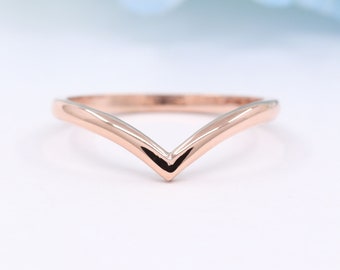 14K Gold Chevron Band / 14k Rose gold Band / Chevron Ring / Chevron Band Ring / Contour Ring / Stackable Ring / 14k Gold / Matching Band