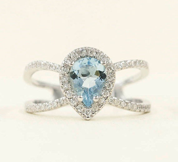 Aquamarine Engagement Ring 0.42 ct High Quality Diamonds | Etsy