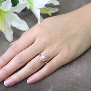 14K 1CT Natural Pearl Diamond Hexagon Wedding Ring / Pearl Engagement Ring / Diamond Wedding Ring / Rose Gold / Hexagon Ring / Promise Ring image 6