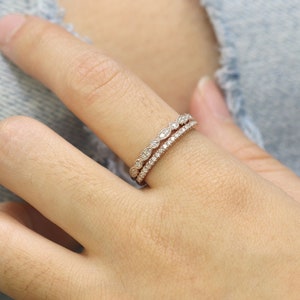 14K Diamond Half Eternity Wedding Band / Diamond Ring / Diamond Band / Stackable Ring / Wedding Band / Diamond Simple Band / Stacking Ring image 6