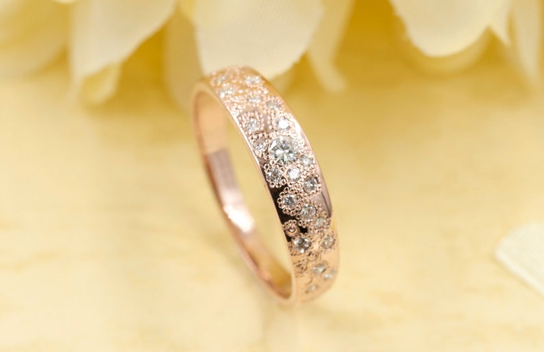 14K Vintage Diamond Wedding Band / Diamond Promise Ring / Diamond Wide Band / Diamond Wedding Ring / Unique Diamond Band / Wedding Ring image 9