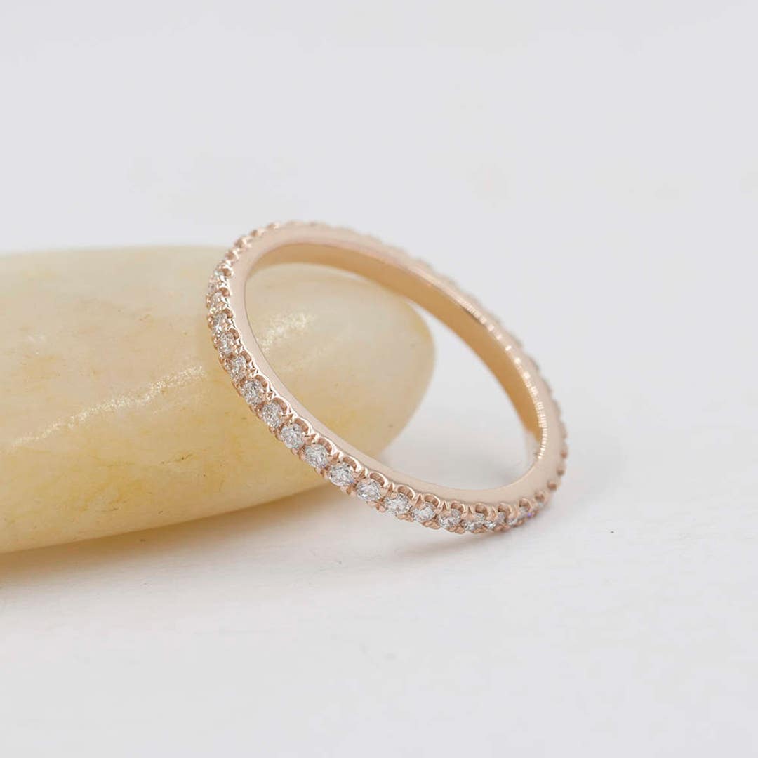 14K Gold Diamond Eternity Wedding Band: Handmade Matching Ring - Etsy