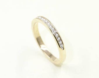 14K Diamond Channel Half Eternity Band / Diamond Ring / Diamond Wedding Band / Stackable Ring / Matchable Band Ring / White Gold