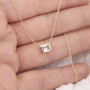 0.5ct Lab Grown Diamond Bezel Necklace / 14k Lab Grown Diamond Necklace / Emerald Cut Lab Diamond Necklace / Bezel Set Necklace