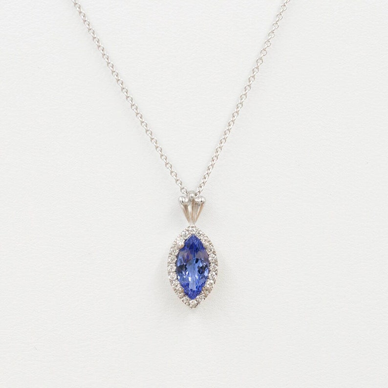 14K Marquise Tanzanite Diamond Necklace / Tanzanite Pendant Necklace / White Gold / Diamond Necklace / Tanzanite Diamond Necklace image 1