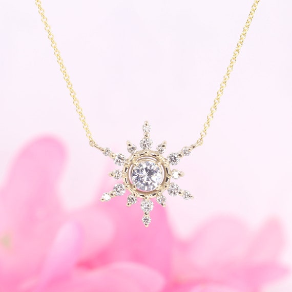 14K Diamond Snowflake Necklace Diamond Necklace White Gold