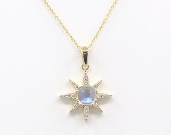 14K Moonstone Diamond Star Necklace / Moonstone Necklace / Diamond Necklace / Star Necklace / Moonstone Pendant / White Gold