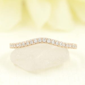 14K Diamond Curved Wedding Band: Stackable Contour Ring