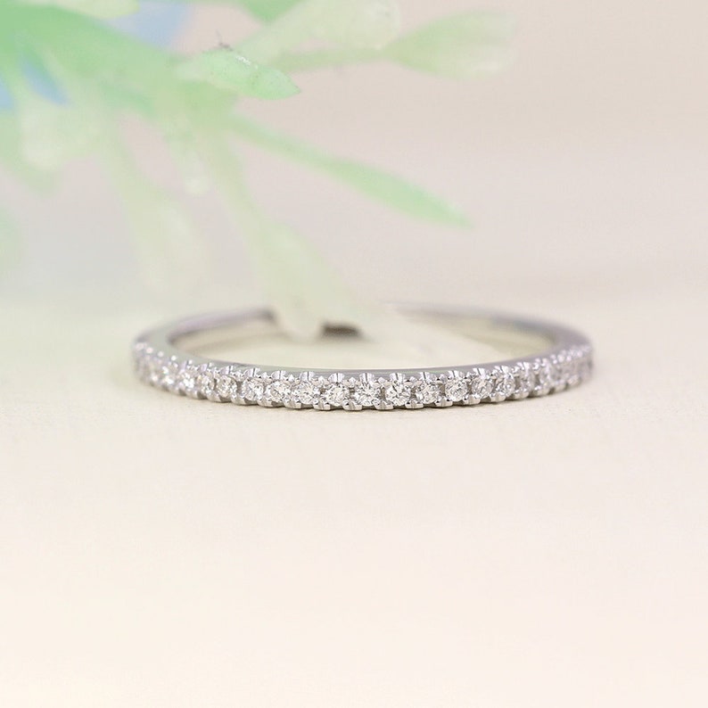 14K Diamond Half Eternity Wedding Band / Diamond Ring / Diamond Band / Stackable Ring / Wedding Band / Diamond Simple Band / Stacking Ring image 4