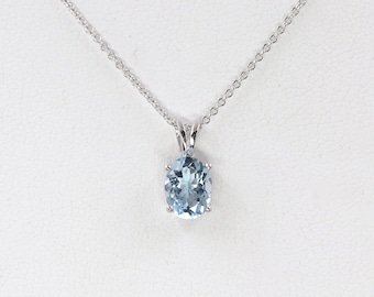 14K 1.2CT Aquamarine Solitaire Necklace / Aquamarine Necklace / Solitaire Necklace / Aquamarine Pendant / Simple Necklace / White Gold