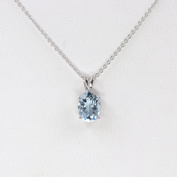 14K 1.2CT Aquamarine Solitaire Necklace Aquamarine Necklace