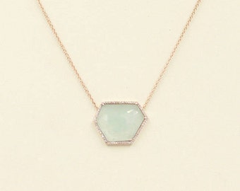14K 11.3CT Aquamarine Necklace / Aquamarine Diamond Necklace / Rose Gold / Necklace for Women / Diamond Necklace / Aquamarine Pendant
