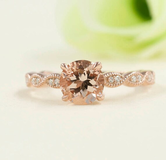 Morganite Diamond Ring.morganite Engagement Ring.14k Solid | Etsy