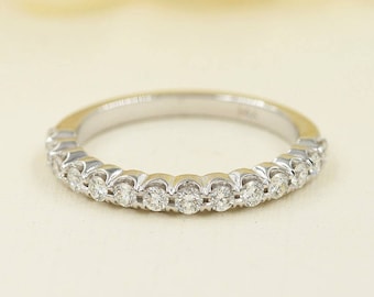 14K White Gold Diamond Wedding Band: Half Eternity Stackable Ring