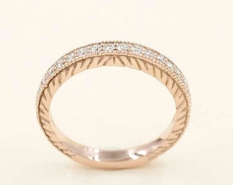 14K Diamond Wedding Band / Art Deco Ring / Diamond Half Eternity Band / Rose Gold / Diamond Wedding Band / Diamond Ring