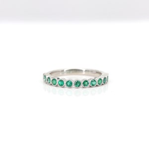 14K Natural Emerald Wedding Band / Emerald Band / Milgrain Wedding Band / Half Eternity Band / Emerald Ring / Stackable Ring image 3