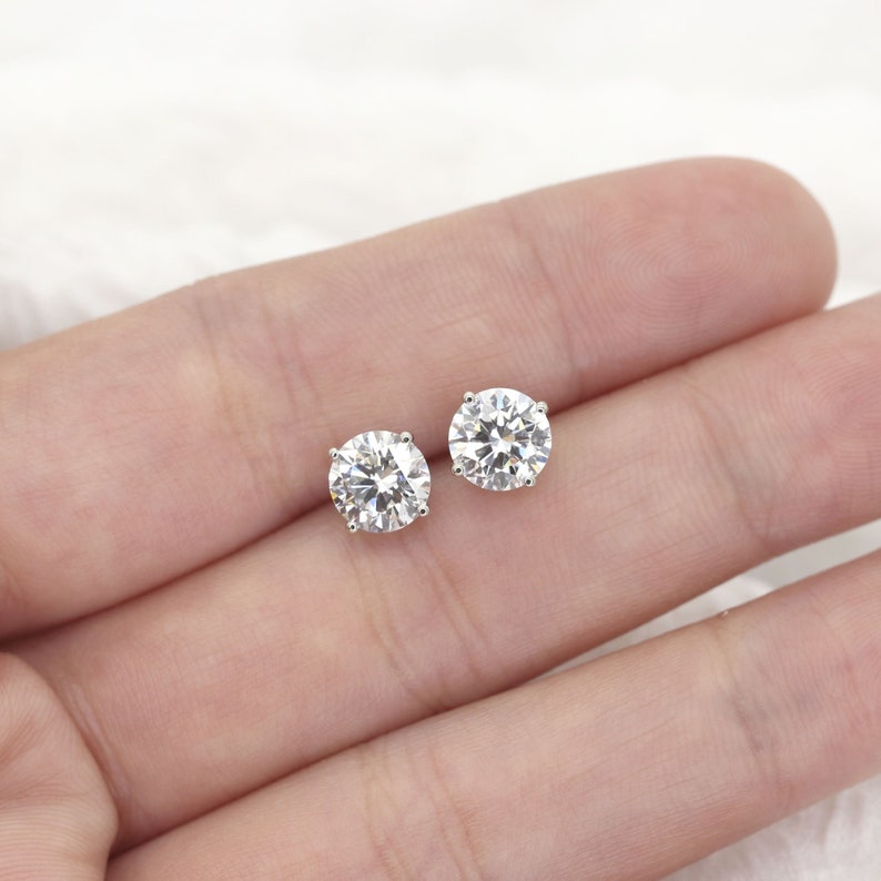 2.0ct pair 14K Gold Diamond Stud Earring / Lab Diamond Earring / Dainty Earring / Lab Grown Diamond Earring / 14K White Gold Earrings image 1
