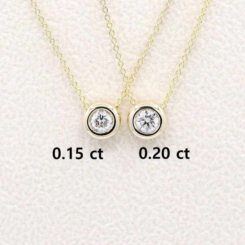 14K Diamond Bezel Necklace / Diamond Necklace / Diamond Solitaire Necklace / Diamond Bezel Pendant / Everyday Necklace / 14k Gold Necklace image 9