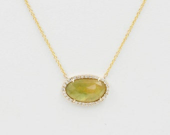 14K 3.5CT Yellow Sapphire Diamond Necklace / Sapphire Necklace / Diamond Necklace / Yellow Sapphire / Necklace for Women / Yellow Gold