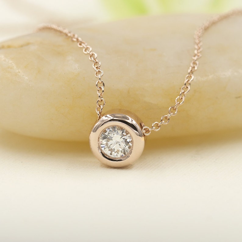 14K Diamond Bezel Necklace / Diamond Necklace / Diamond Solitaire Necklace / Diamond Bezel Pendant / Everyday Necklace / 14k Gold Necklace image 6