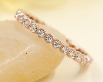 14K Diamond Bezel Full Eternity Wedding Band / Diamond Ring / Diamond Bezel Band / Stackable Ring / Matchable Band Ring / White Gold