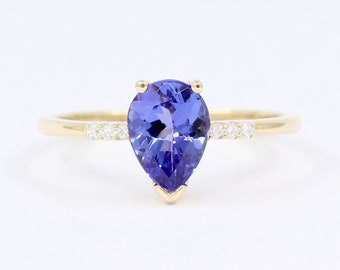 14K Tanzanite Diamond Bridal Ring / Tanzanite Solitaire Ring / Diamond Wedding Ring / Promise Ring / Yellow Gold / Solitaire Ring