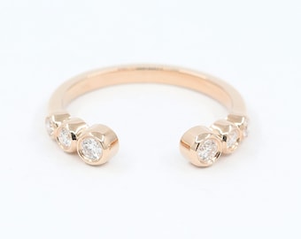 14K Diamond Bezel Open Wedding Band / Diamond Ring / Open Band / Matchable Band Ring / Stackable Ring / Diamond Bezel Ring / Wedding Ring
