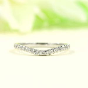 14K Diamond Curved Wedding Band / Diamond Band / Matching Band Ring / Contour Band / Diamond Ring / Stackable Ring / Diamond Wedding Ring image 3