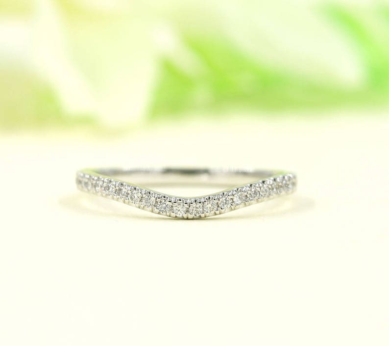 14K Diamond Curved Wedding Band / Diamond Band / Matching Band Ring / Contour Band / Diamond Ring / Stackable Ring / Diamond Wedding Ring image 3