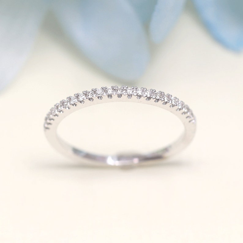 14K Diamond Half Eternity Wedding Band / Diamond Ring / Diamond Band / Stackable Ring / Wedding Band / Diamond Simple Band / Stacking Ring image 1