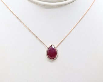 14K 6.2CT Ruby Diamond Necklace / Ruby Necklace / Diamond Necklace / Ruby Pendant / July Birthstone Necklace / Rose Gold