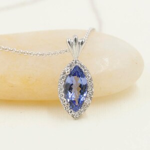 14K Marquise Tanzanite Diamond Necklace / Tanzanite Pendant Necklace / White Gold / Diamond Necklace / Tanzanite Diamond Necklace image 3