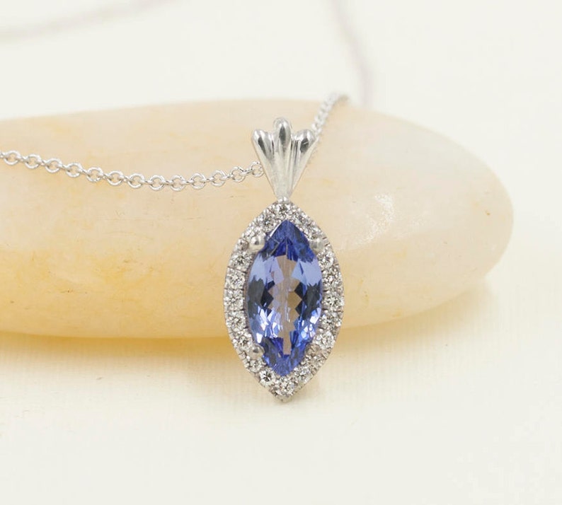 14K Marquise Tanzanite Diamond Necklace / Tanzanite Pendant Necklace / White Gold / Diamond Necklace / Tanzanite Diamond Necklace image 3