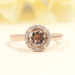 14K 1.2CT Morganite Diamond Engagement Ring / Diamond Halo Wedding Ring / Morganite Bridal Ring / Rose Gold / Wedding Ring / Promise Ring