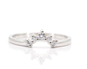 14K Diamond Curved Wedding Band / Diamond Matching Band / Nesting Engagement Band / Handmade Jewelry / 14k Cluster Ring/ Bridal Ring