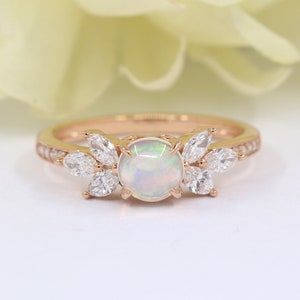 14K Opal Diamond Engagement Ring / Opal Wedding Ring / Diamond Bridal Ring / White Gold / Anniversary Ring / Opal Diamond Ring