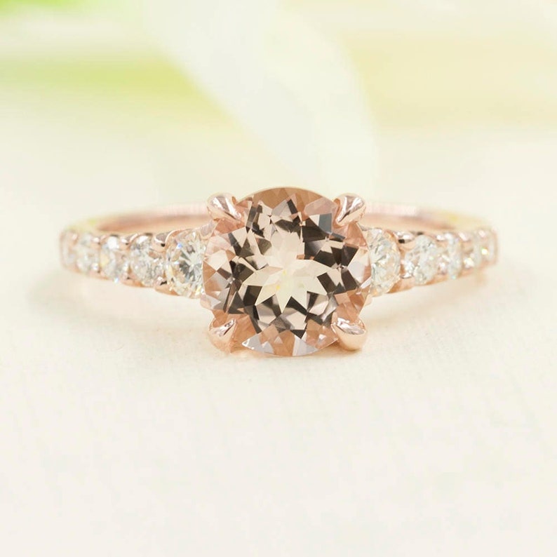 14K 2CT Morganite Diamond Engagement Ring / Rose Gold / Diamond Wedding Ring / Morganite Engagement Ring / Bridal Ring / Anniversary Ring image 1