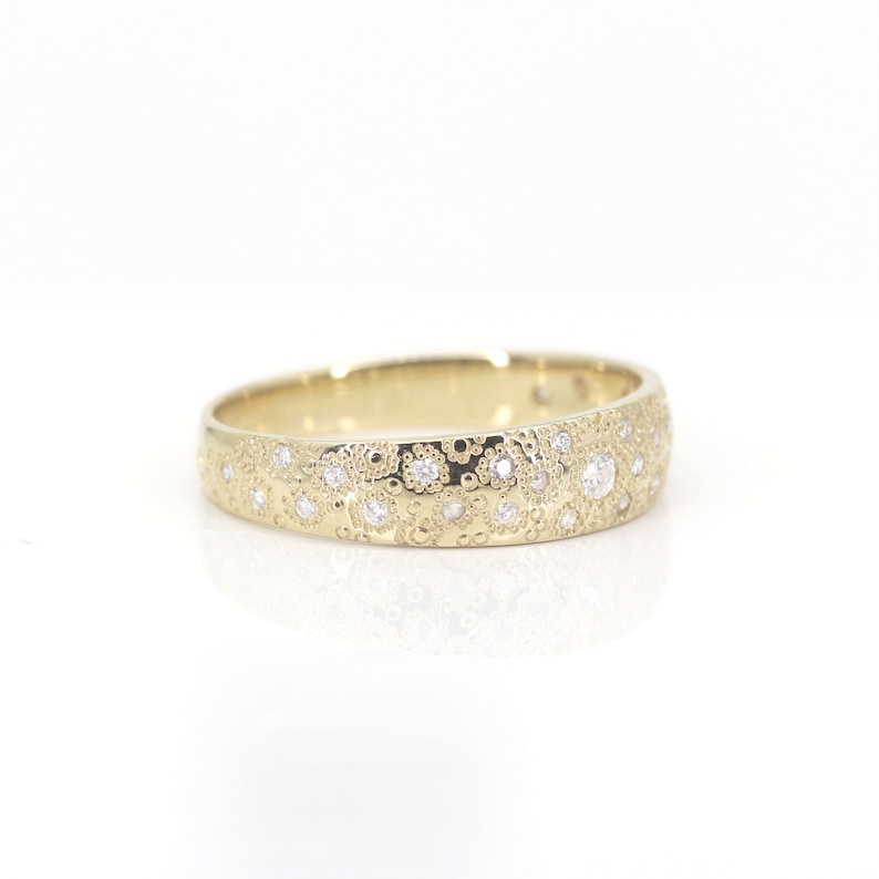 14K Vintage Diamond Wedding Band / Diamond Promise Ring / Diamond Wide Band / Diamond Wedding Ring / Unique Diamond Band / Wedding Ring image 5