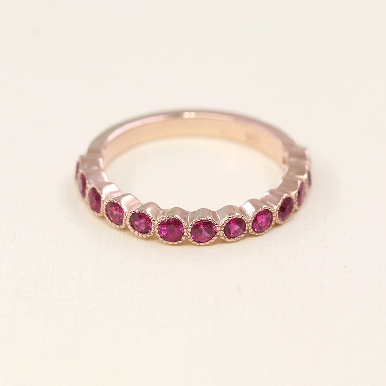 14K Ruby Bezel Wedding Ring / Ruby Band / Stackable Ring / Matchable Band Ring / Ruby Ring / Wedding Band / Yellow Gold / Promise Ring image 3