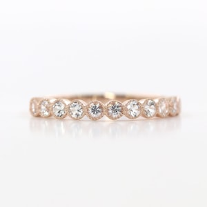 14K White Sapphire Wedding Band / Half Eternity Band / White Sapphire Ring / White Gold / Matchable Ring / Stackable Ring / Wedding Band