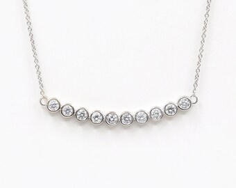 14K Diamond Bezel Bar Necklace / Diamond Bezel Necklace / Diamond Bar Necklace / Diamond Curved Bar Necklace / Everyday Necklace