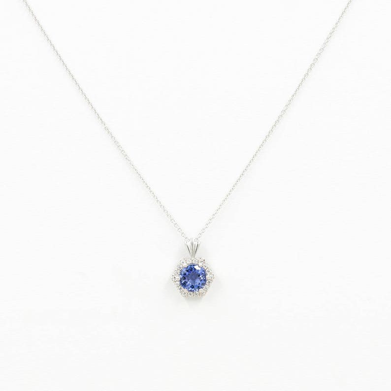 Collier diamant tanzanite hexagonal 14 carats / collier diamant / pendentif tanzanite / collier tanzanite / or blanc / collier pour femme image 3