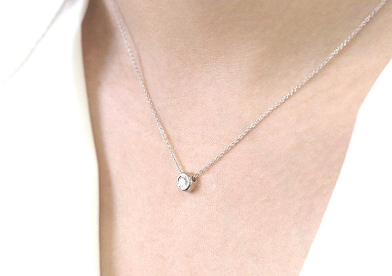 14K Diamond Bezel Necklace / Diamond Necklace / Diamond Solitaire Necklace / Diamond Bezel Pendant / Everyday Necklace / 14k Gold Necklace image 5