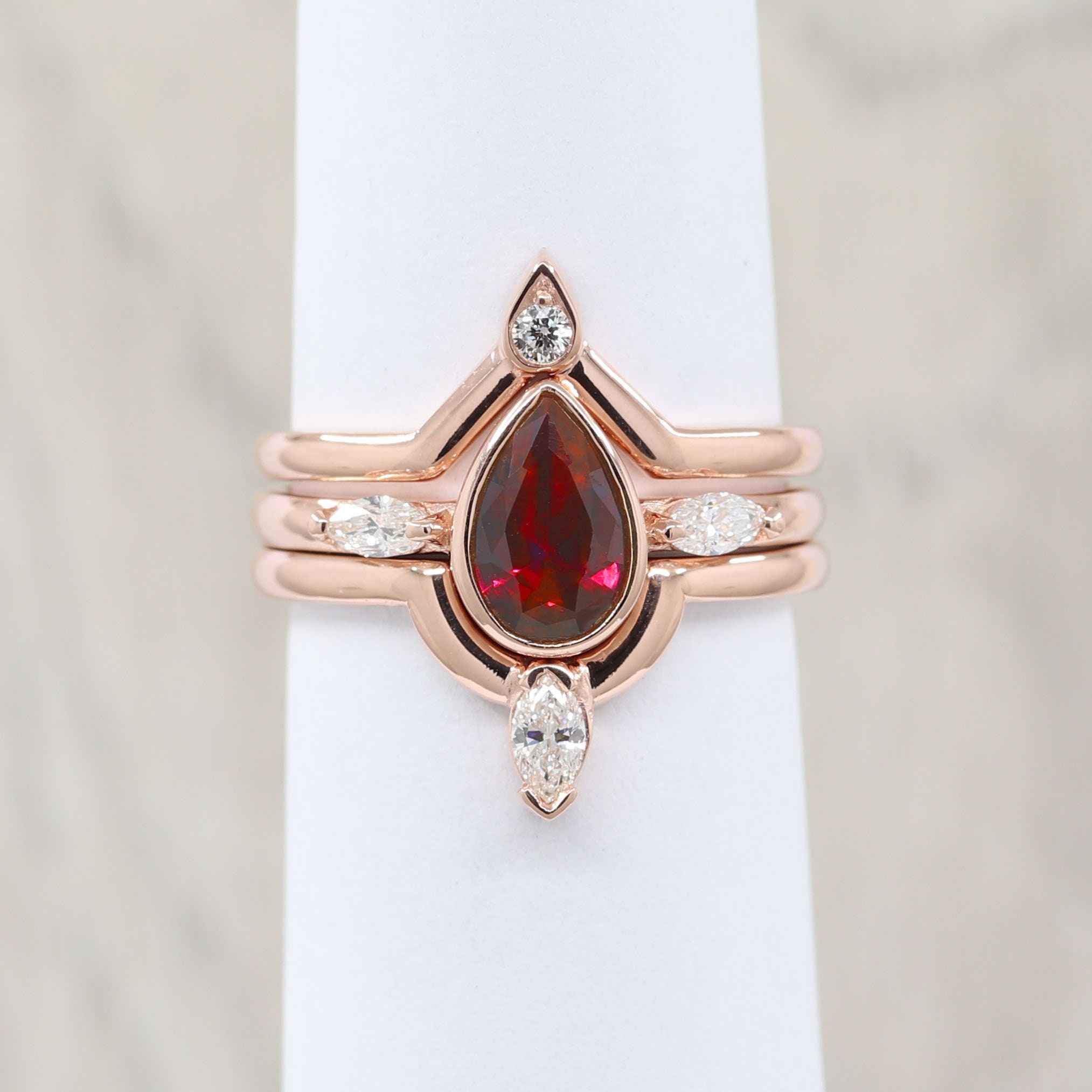 14K 1.2CT Natural Pear Ruby Diamond Bridal Ring Set / Natural - Etsy